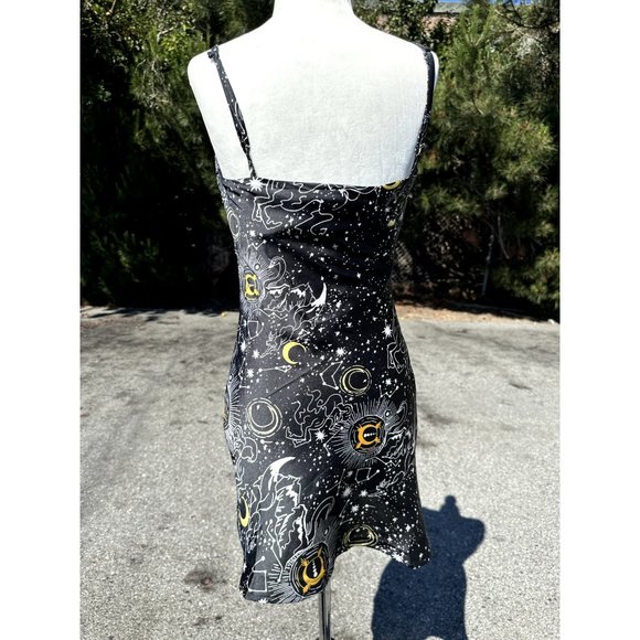 Wednesday's Girl Slip Dress Women's Extra Small Black Celestial Print Cowl Neck - Picture 2 of 7